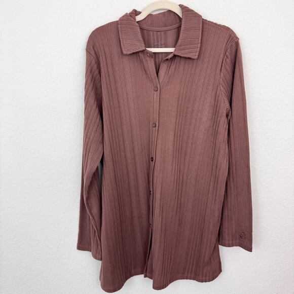 Cuddl Duds Tops - Cuddl Duds Womens Ribbed Knit Long Sleeve Button Top Size XL Neutral Comfy Brown